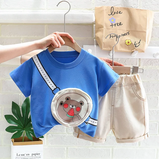 Children Clothes Fashion Summer Baby Girls Clothing Boys Sports T-Shirt Shorts 2Pcs/Sets Toddler Cotton Costume Kids Tracksuits Blue