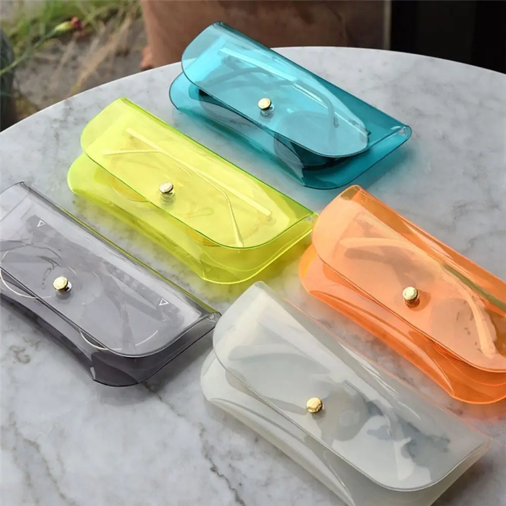 

Portable Transparent Eyeglass Case Durable Rectangular Waterproof PVC Glasses Box Button Closure Multi-colors Sunglass Bag Men