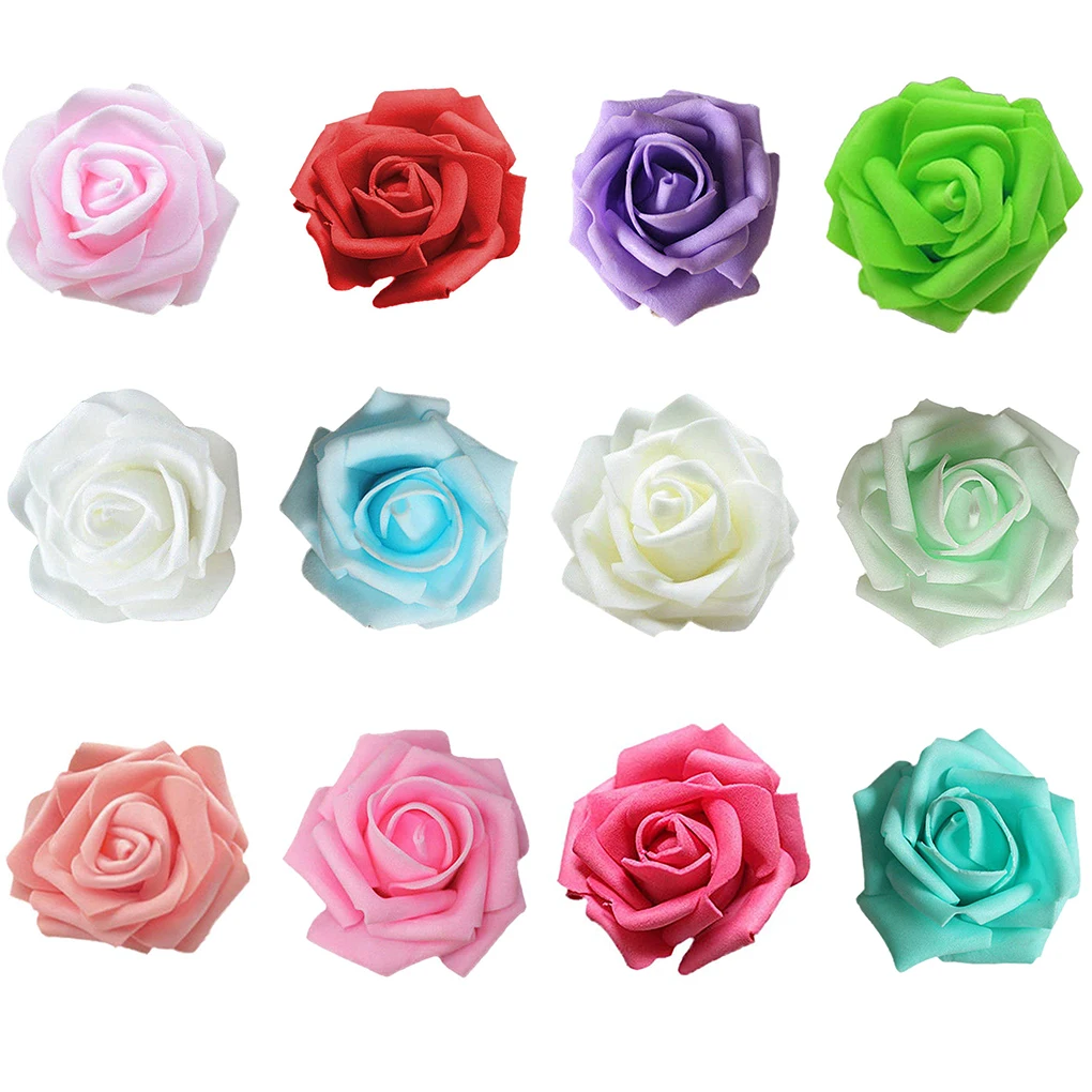 50 Pieces Artificial Flowers PE Foam Lifelike Rose Fake Flower Bouquet Wedding Party Engagement Ornaments Green