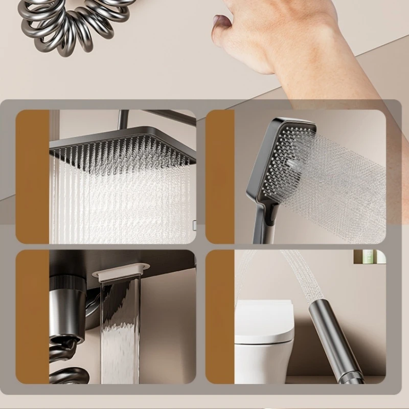 4 Functions Bathroom Shower Faucet Set Digital Temperature Display Shower System Hot Cold Showers Mixer Pressure Taps 3