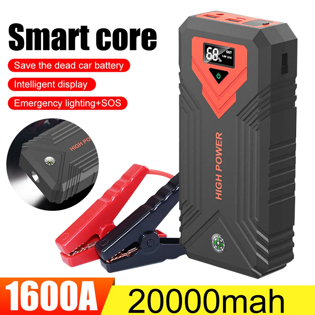 

20000mAh 1600A Car Battery Jump Starter Power Bank Portable USB Fast Charger With LED Lamp 12V Emergency Booster Car Accessories