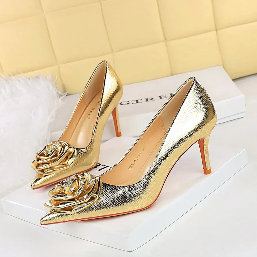 Sharp Point Shoes BIGTREE Shoes Women 7Cm 10Cm Heels Sharp Pointed Rose Flowers Women ...