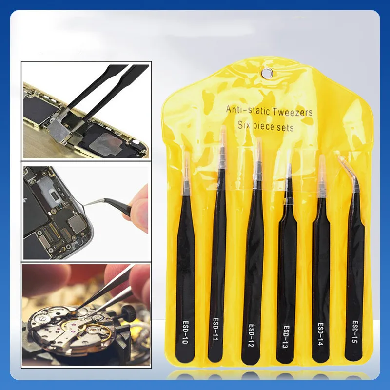 6PCS Precision Tweezers Set ESD Anti Static Stainless Steel Tweezers Repair Tools for Electronics Repair Soldering Craft precision tweezers esd anti static tweezers soldering tweezers tweezer tool