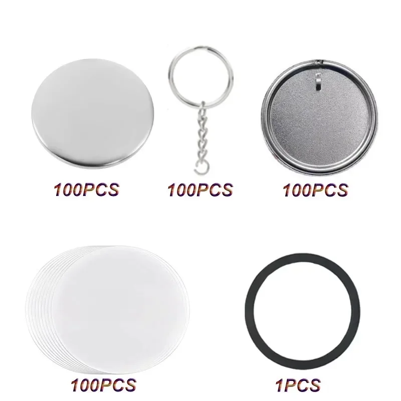 100PCS Keychain Badge Making Consumables For Badge Making Machine 100 Sets Plastic or Tinplate 58mm/44mm For Craft Press