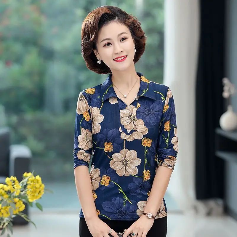 Autumn New Long Sleeved T-shirt Women's Large Loose Top Polo with Bottom Pullover