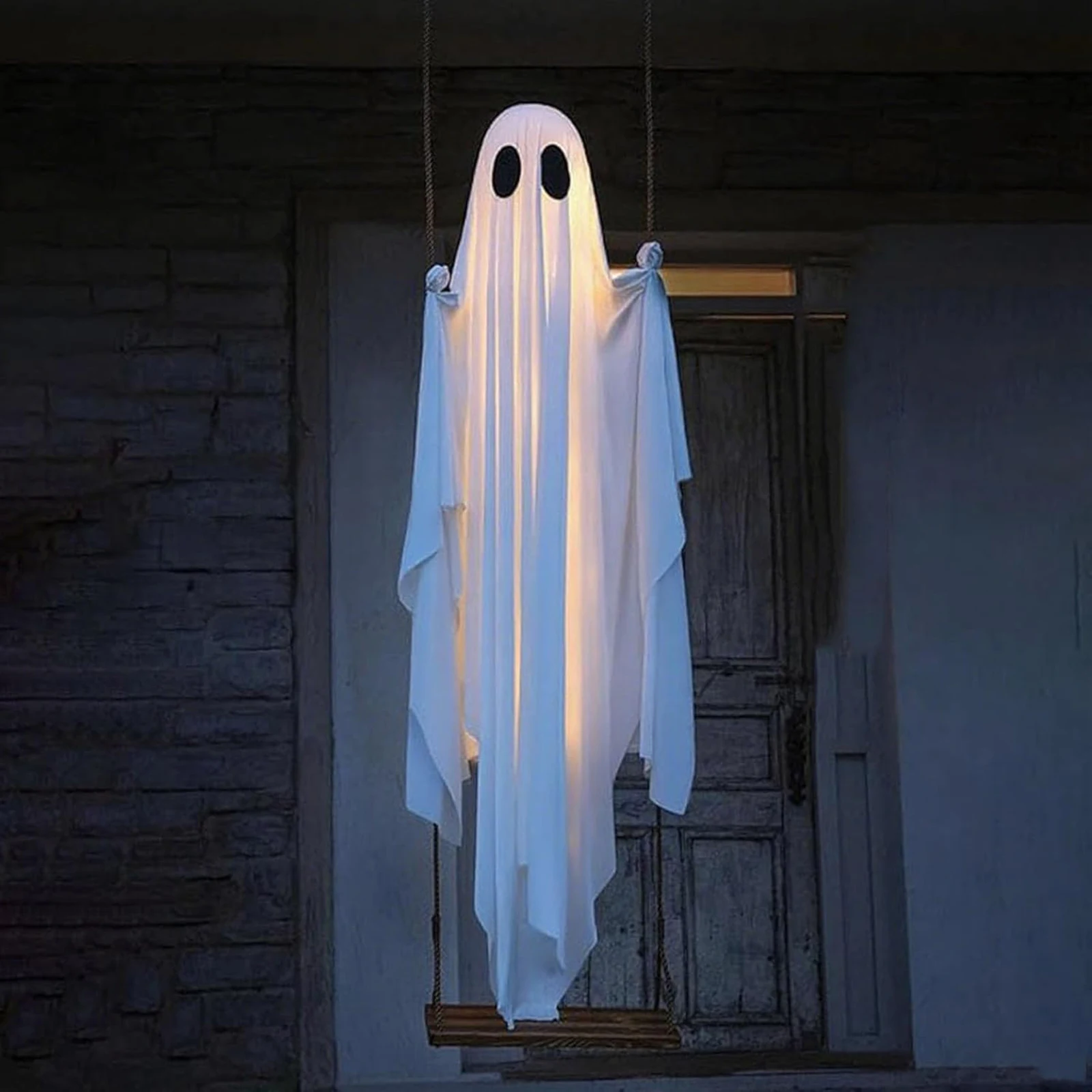Halloween Hanging Swing Ghost Decor LED Adjustable Ghost Decorations Battery Powered Spooky Ghost Ornament for Porch Yard Trees