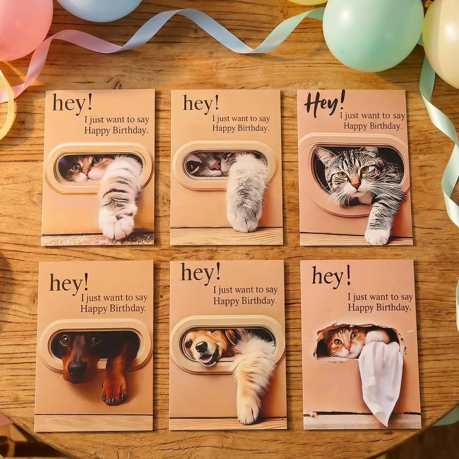6개입 생일 카드 귀여운 고양이 장난꾸러기 발바닥 디자인 생일 축하 카드와 봉투, 고양이 애호가 가족 친구들을 위한 귀여운 선물