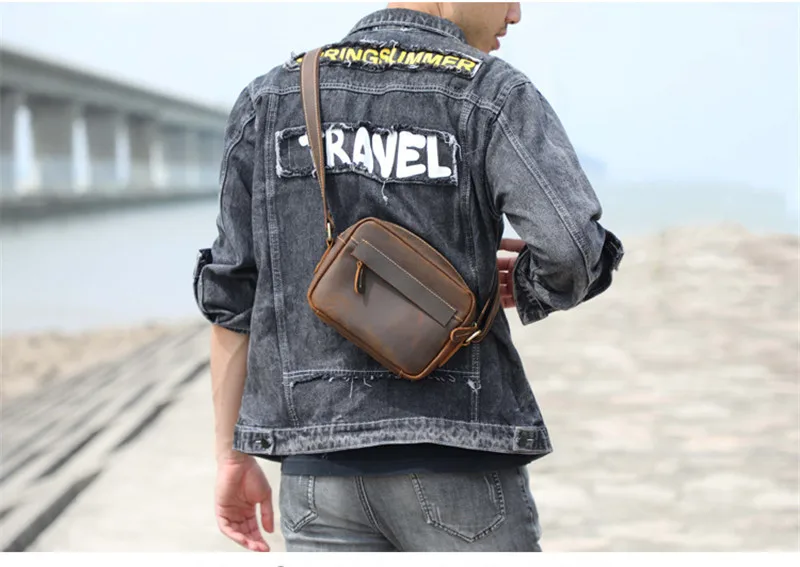 Pndme Vintage Echt leder Herren kleine Umhängetasche Outdoor lässig hochwertige Luxus verrückte Pferd Leder Umhängetasche – Detail 5