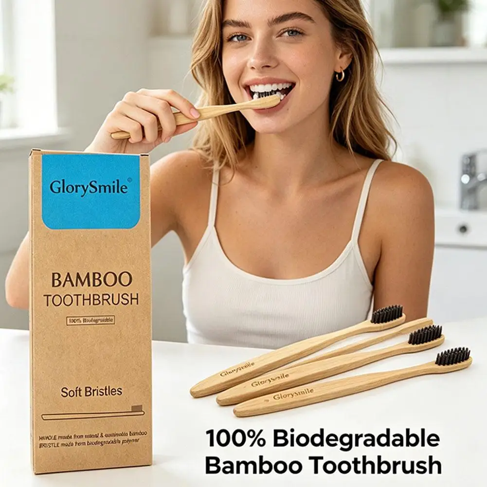 Eco-Friendly Bamboo Toothbrush Set with Charcoal-Infused Soft Bristles