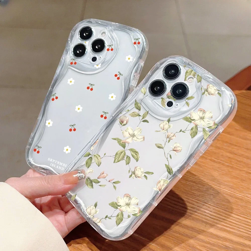 Cherry Floral Wave TPU Phone Case - Elegant Flower Design Cover