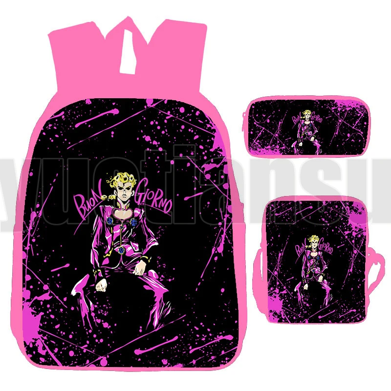 

3 шт./компл. рюкзаки JoJo невероятные приключения 3D, 12/16 дюйма, милые розовые школьные портфели Merch, портфель для начальной школы, повседневные женские рюкзаки в стиле Харадзюку