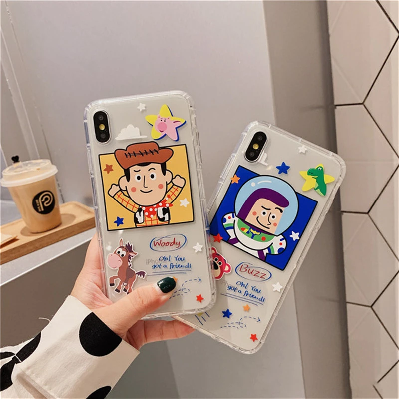 Disney Cartoon Buzz Woody Print Phone Case For Iphone6 7 8 11 12 13 Plus Phone Case Transparent Soft Shell Airbag Cover Aliexpress