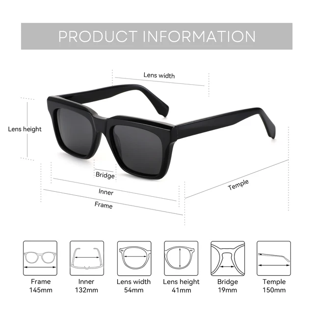 ZENOTTIC（M Size）Trendy Acetate Rectangle Prescription Sun Glasses For Men Polarized Optical Sunglasses UV400 Protection Shades 5