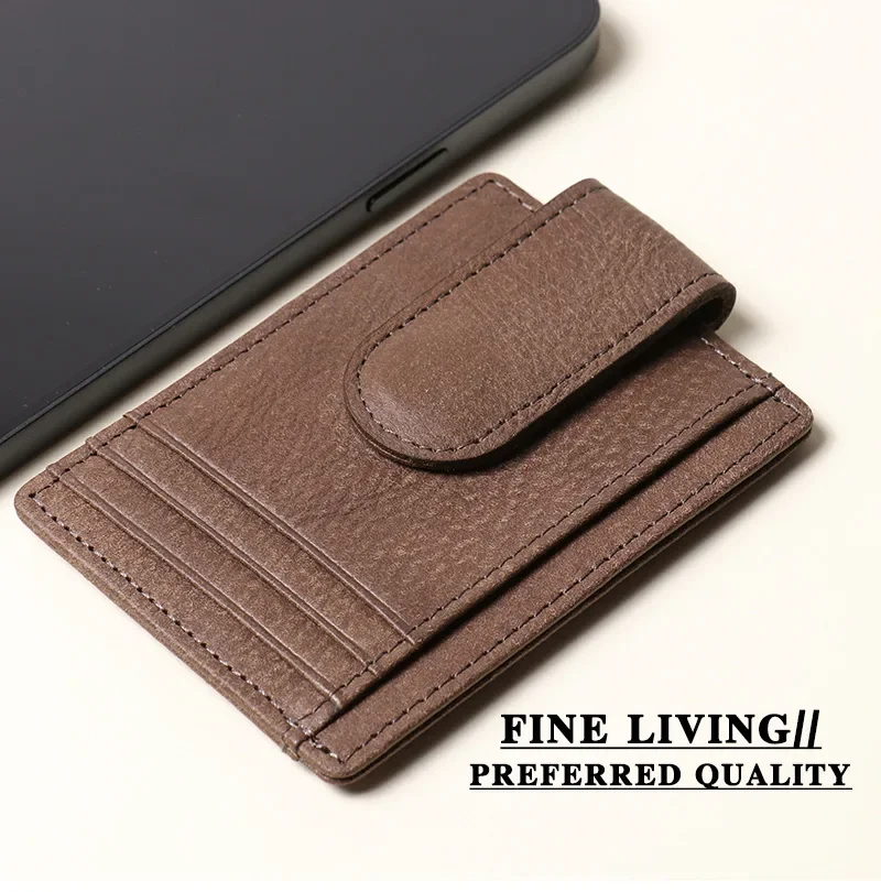 Genuine Leather RFID Blocking Card Holder for Men, Vintage Style Magnetic Wallet with Multiple Card Slots