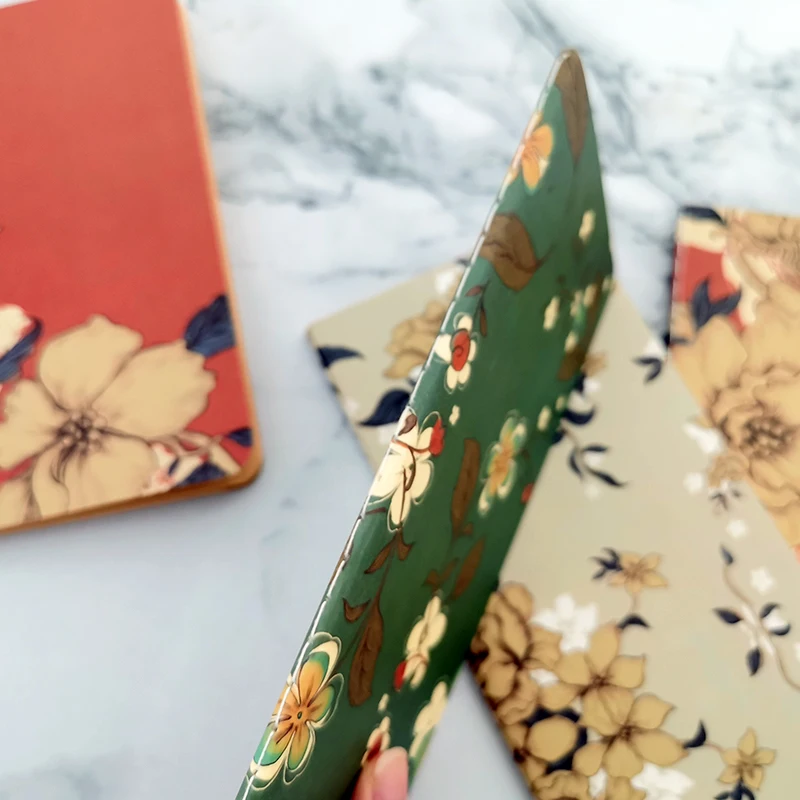 4PCS A6 Vintage Flower Kraft Paper Ledger Notebook 48K Blank Notepad Retro Hand-painted Floral Diary Sketch Book Stationery Set