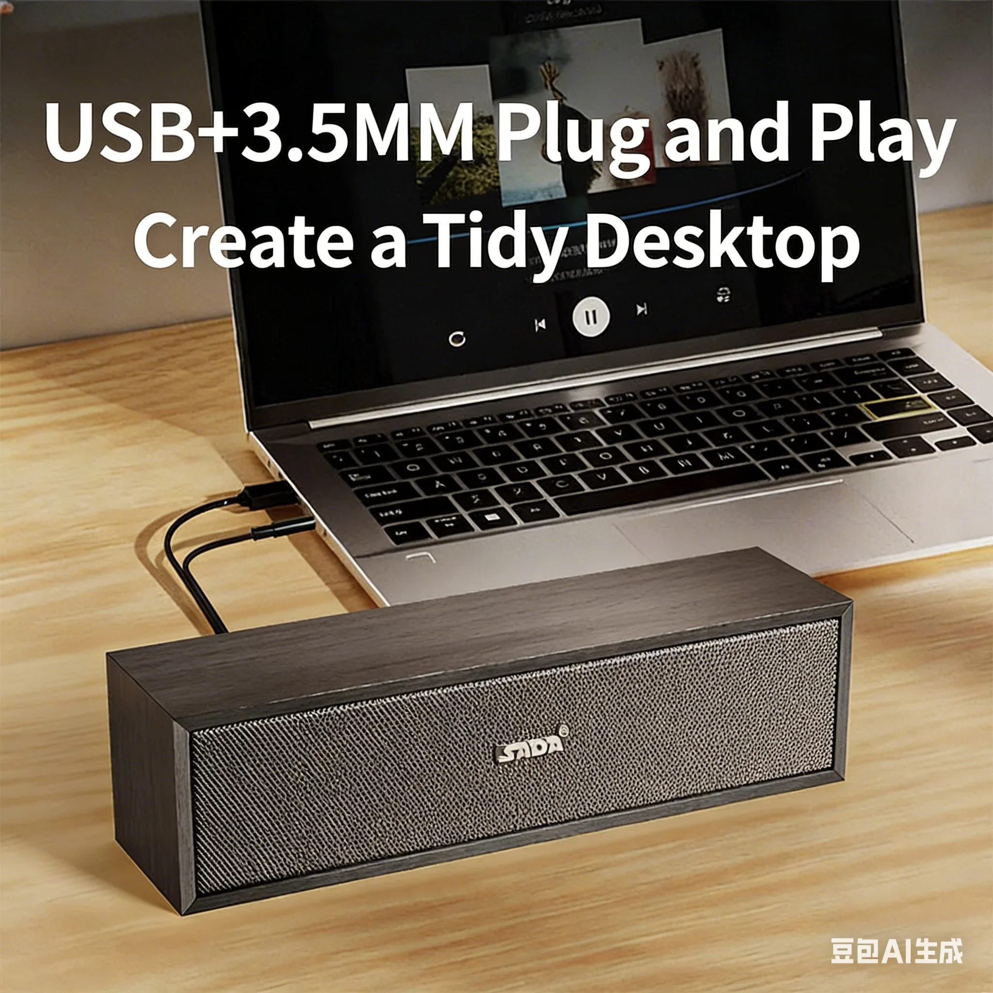 나무 외장의 USB 전원 컴퓨터 사운드바, 노트북/데스크탑/홈 오피스에서 선명한 사운드를 위한 하이파이 풀레인지 스테레오 스피커