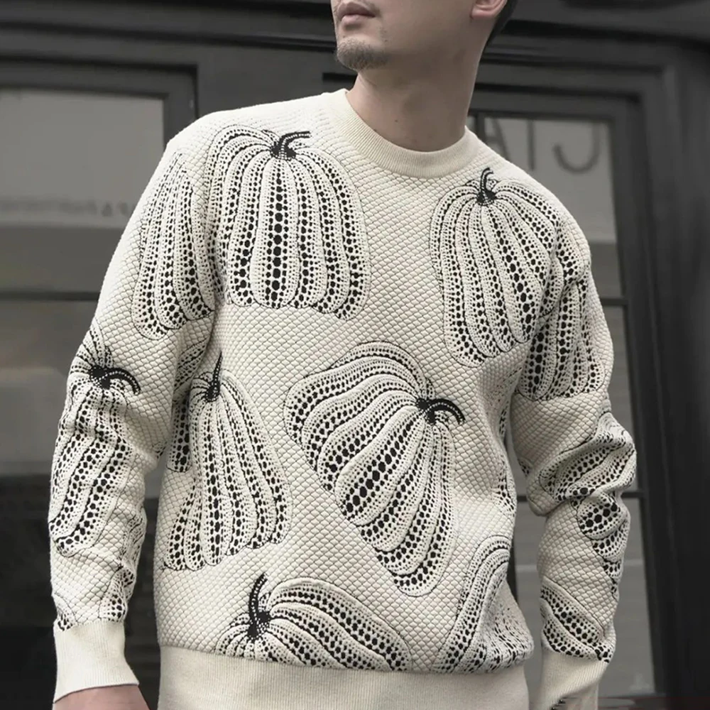 

Мужской осенне-зимний вязаный свитер Y2k с длинными рукавами с тыквой модный трендовый утолщенный теплый повседневный Топ унисекс без потертостей