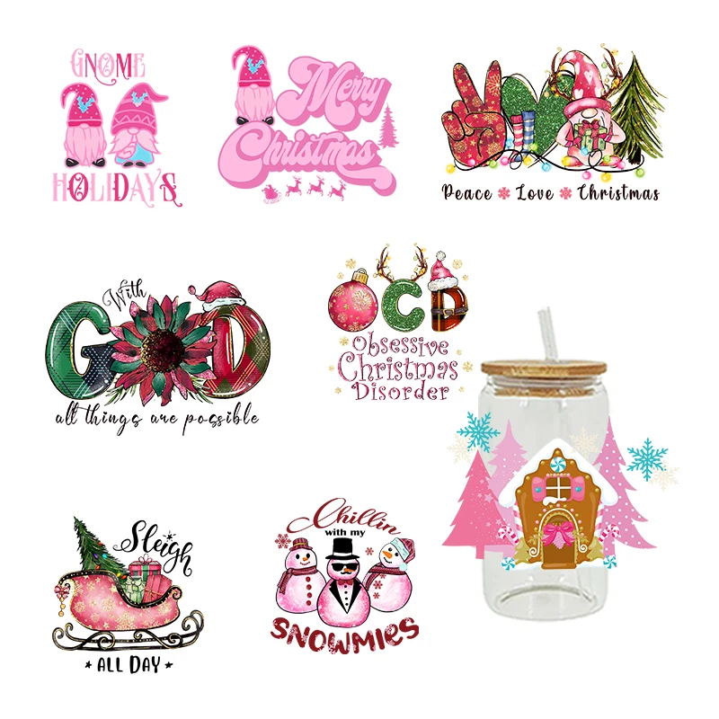 

Наклейки для переноса UV DTF, 16 унций, обертки для чашек, Новый год, печать с Рождеством для стекла DIY, керамической металлической кожи и т. Д. Д5611