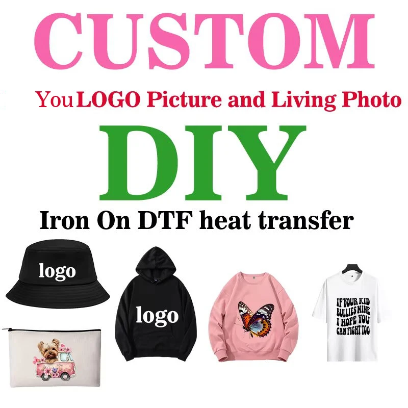 DTF Heat Transfer Custom Logo or Photo Ready to Press Picture Ironing Thermal Sticker Iron-on Clothing DIY heat transfer stickers