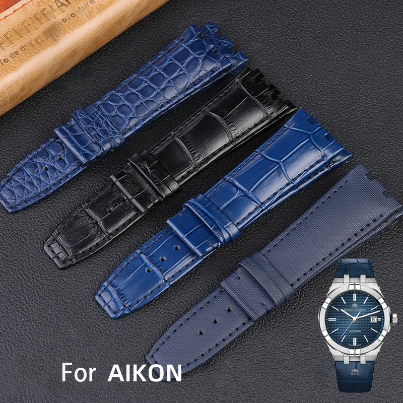 Cinturino In Pelle Con Doppio Intaglio Per Aikon Aikon Venture Ai6008 Ai6038 Ai6058 Cinturino In Pelle A Sgancio Rapido Con Bracciale In Nylon