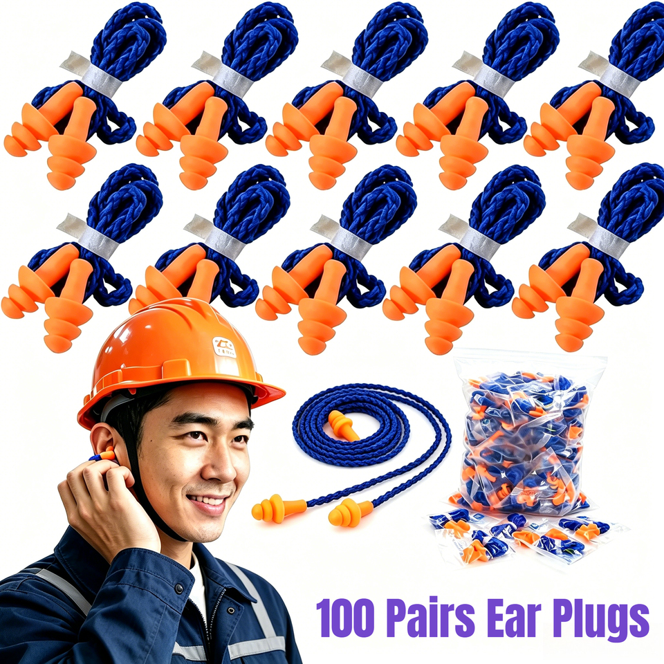 100Pcs Silicone Earplugs Corded Noise Cancelling Hearing Protection Sleeping Work Shooting Soft Reusable Individual Wrapped Safe