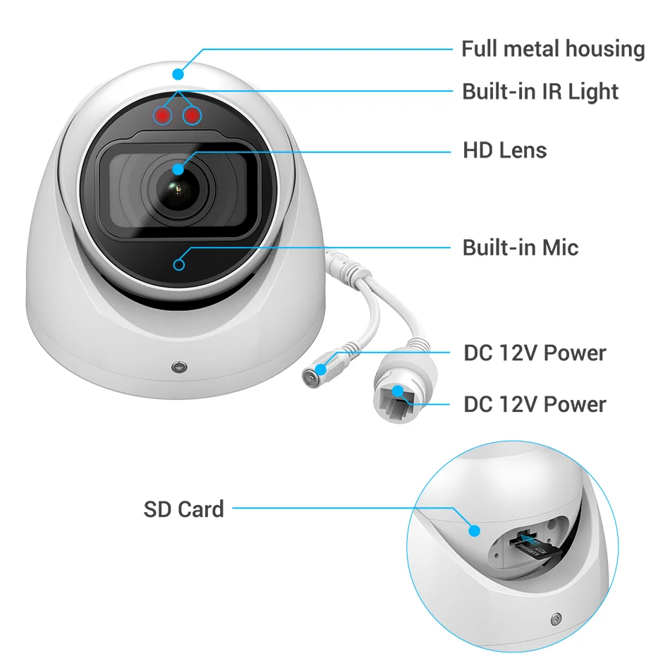 Vikylin Dahua WizSense IP 카메라, OEM IPC-HDW2841TM-S PoE IR 내장 마이크 SD 카드 슬롯, SMD 플러스 감시 네트워크 카메라, 8MP