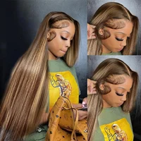 Perruque Lace Front HD Transparente 13x4 en Cheveux Humains, Lisse, Blond Miel avec Mèches 4/27, Naturelle, Idéale pour Débutantes 4