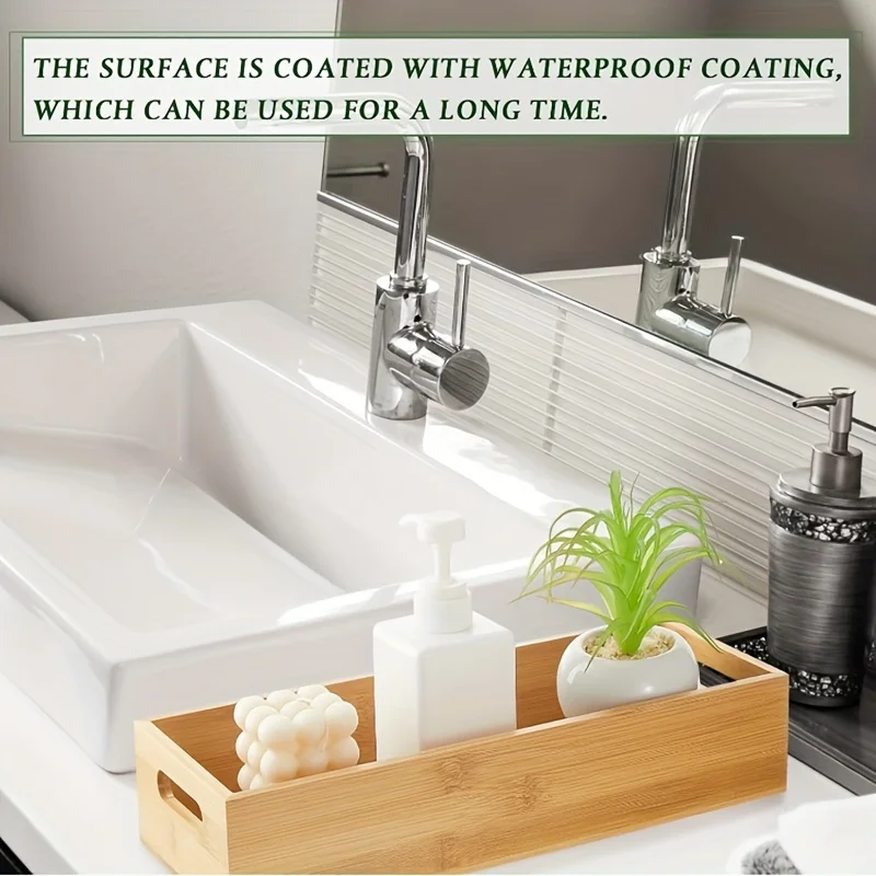 1pcs Toilet Paper Storage - Bamboo Bathroom Tray with Handles - Bamboo Basket for Toilet Tank Top and Counter,Rustic Home Decor 3