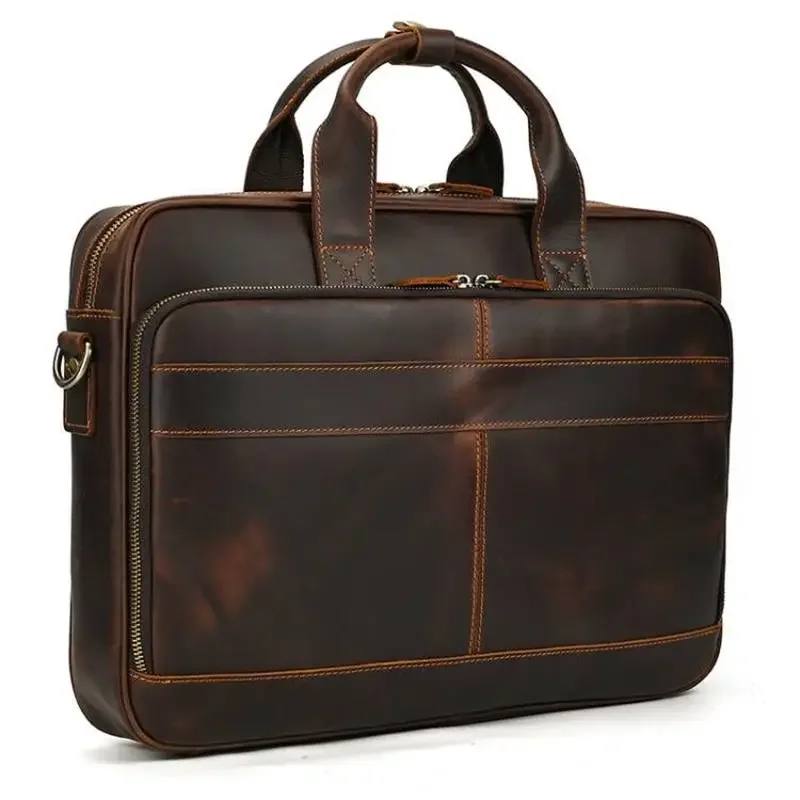 Genuine Leather Business Laptop Tote Bag for Men