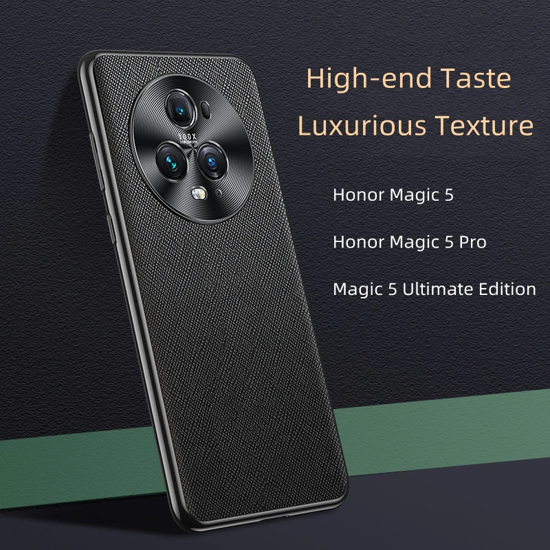 

Luxury Cross Pattern Genuine Leather Case for Honor Magic 5/5 Pro/5 Ultimate Edition Metal Lens Cover Protection Phone Case