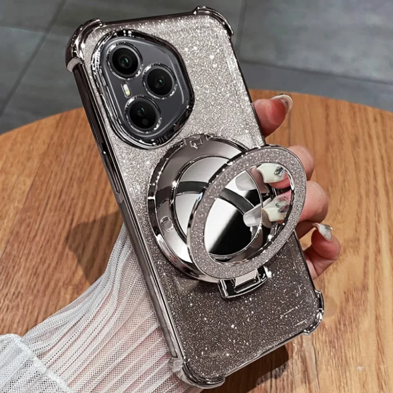 Quicksand Mirror Bear Phone Holder Case with Folding Bracket Cover