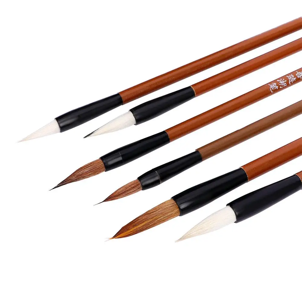 Writing Brushes Traditional Chinese White Clouds Bamboo Wolf's Hair Writing Brush for Calligraphy Painting Practice 6pcs