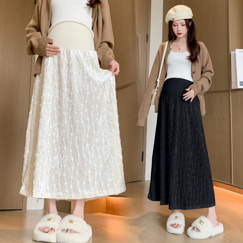 Spring Maternity Lace Skirts High Waist Fashion Embroidery Pregnant Woman A-line Skirt Long Loose Pregnancy A-line Skirt