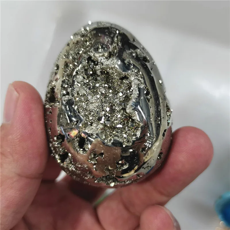 

Natural Chalcopyrite Quartz Crystal Egg 350g /1pcs Polishing Stone Healing +base