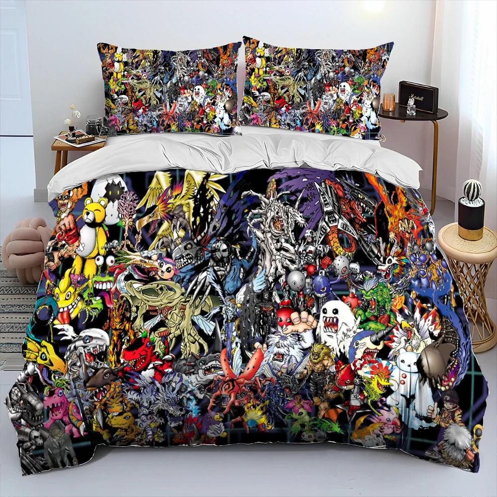 Digimon Adventure Monster Cartoon Comforter Bedding Set,Duvet Cover Bed Set Quilt Cover Pillowcase,king Queen Size Bedding Set 4