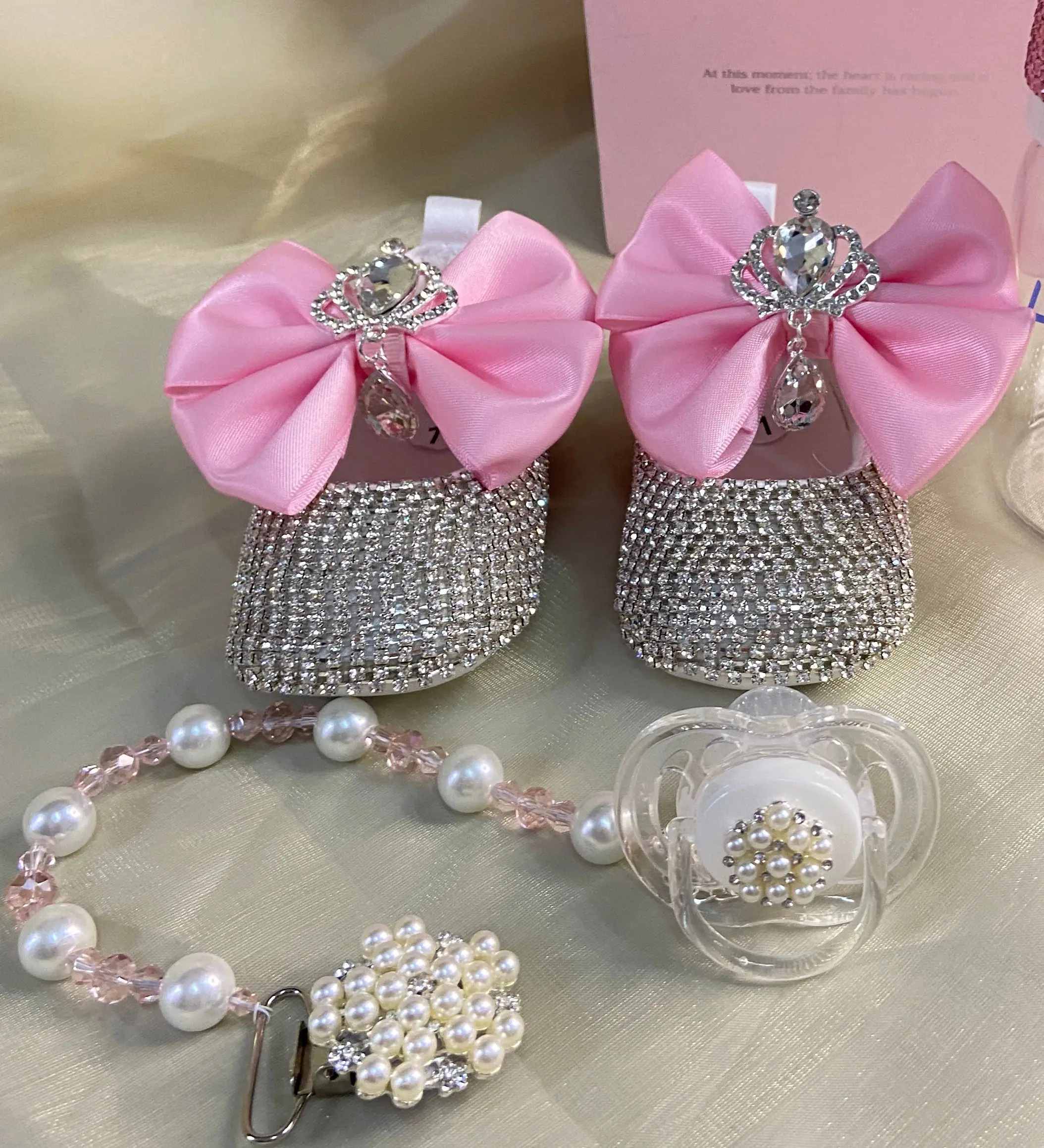 Dollbling Luxury Baby Bottles and Shoes Headband Set Keepsake Diamond Tutu Outfit Red Bottom Little Girl Baptism Shoes 2