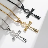 Collier croix Ankh en acier inoxydable pour hommes et femmes, vintage, classique, mode punk, simple, pendentif croix, colliers de la présidence, amulette, bijoux 2