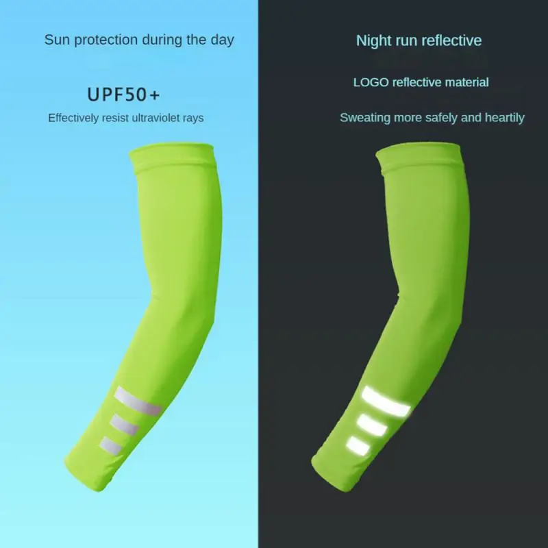 Breathable Quick Dry Night Running Reflective Arm Sleeves Basketball Elbow Pad Fitness Sports Cycling Ice Silk Arm Warmers 1Pair arm sleeves cooling arm sleeves reflective arm bands basketball elbow protectors