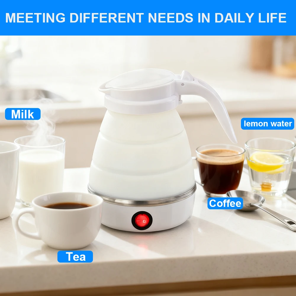 0.6L Mini Folding Kettle Portable Water Heater electric kettle household water heater silicone compression Easy To Travel 3
