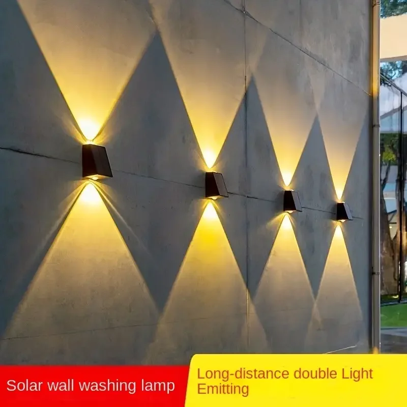 Solar Powered Wall Wash Lamp Outdoor Waterproof Courtyard Lamp Balcony Ambient Lamp Wall Light Emitting Up and Down Wall Lamp