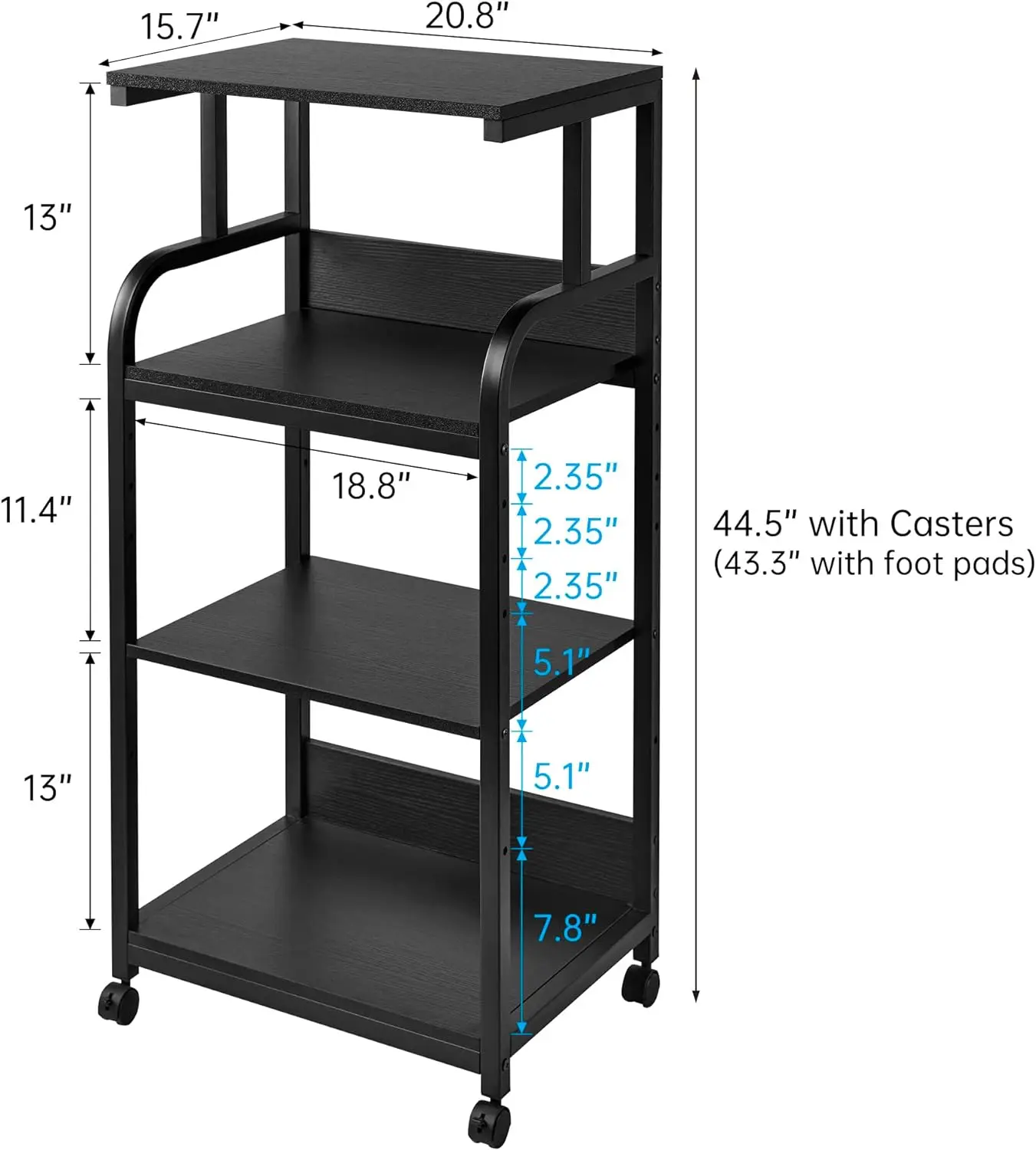 

Printer Stand with Adjustable Shelf, 4 Tier Large Tall Printer Table with Wheels for Home Office Storage and Organization