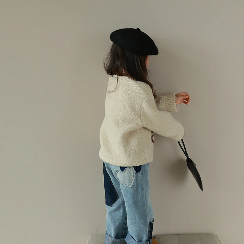 리메이 여아 레터 플라워 풀오버 스웨터 2024 봄 가을 신상 한국 아동 패션 니트 스웨터 캐주얼 상의