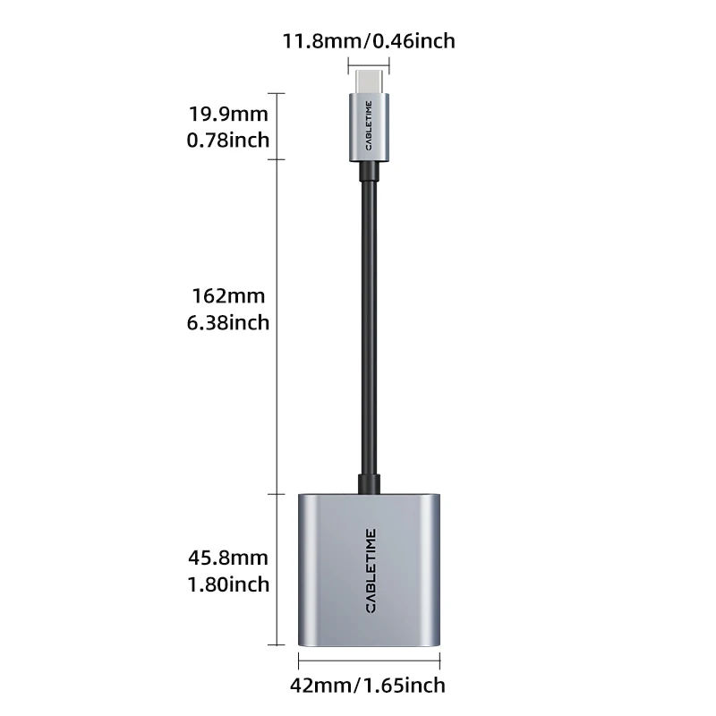 CABLETIME USB C to VGA Adapter HD 1080p 60Hz Type C To VGA Female Converter Adapter for Tablet laptop PC TV to
