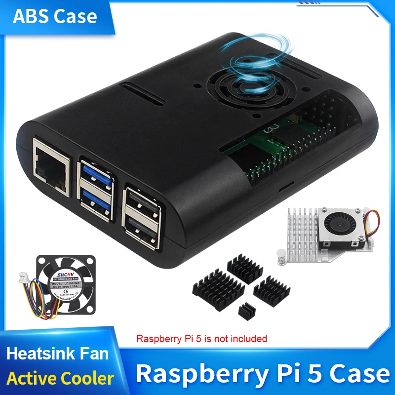 Raspberry Pi 5 ABS Case Plastic Cooling Shell Optional Active Cooler Aluminum Heatsink PWN Cooling Fan for Raspberry Pi 5 Pi5