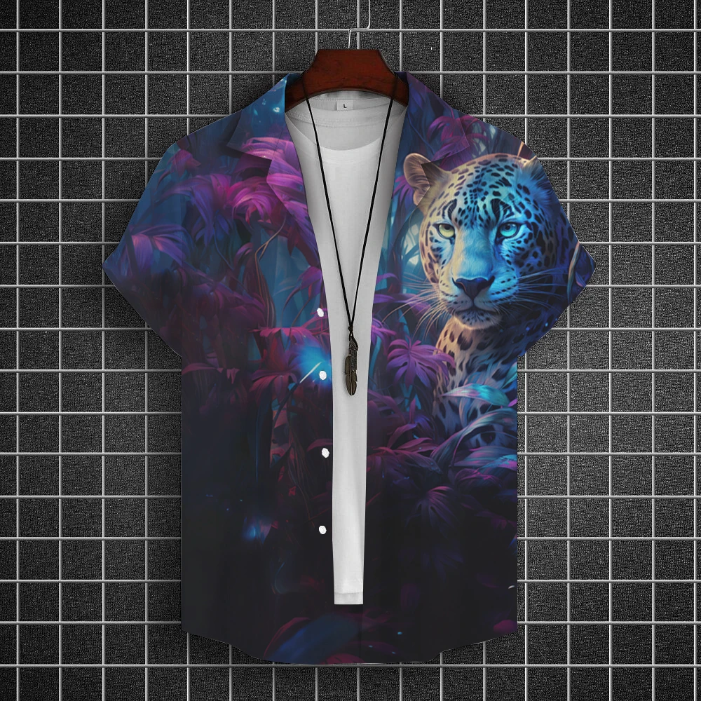 Fashion New  Men's Short Sleeved T-shirt Animal Print Short Sleeved Shirt Top Summer Clothing Pattern Shirt Oversized Short Shir