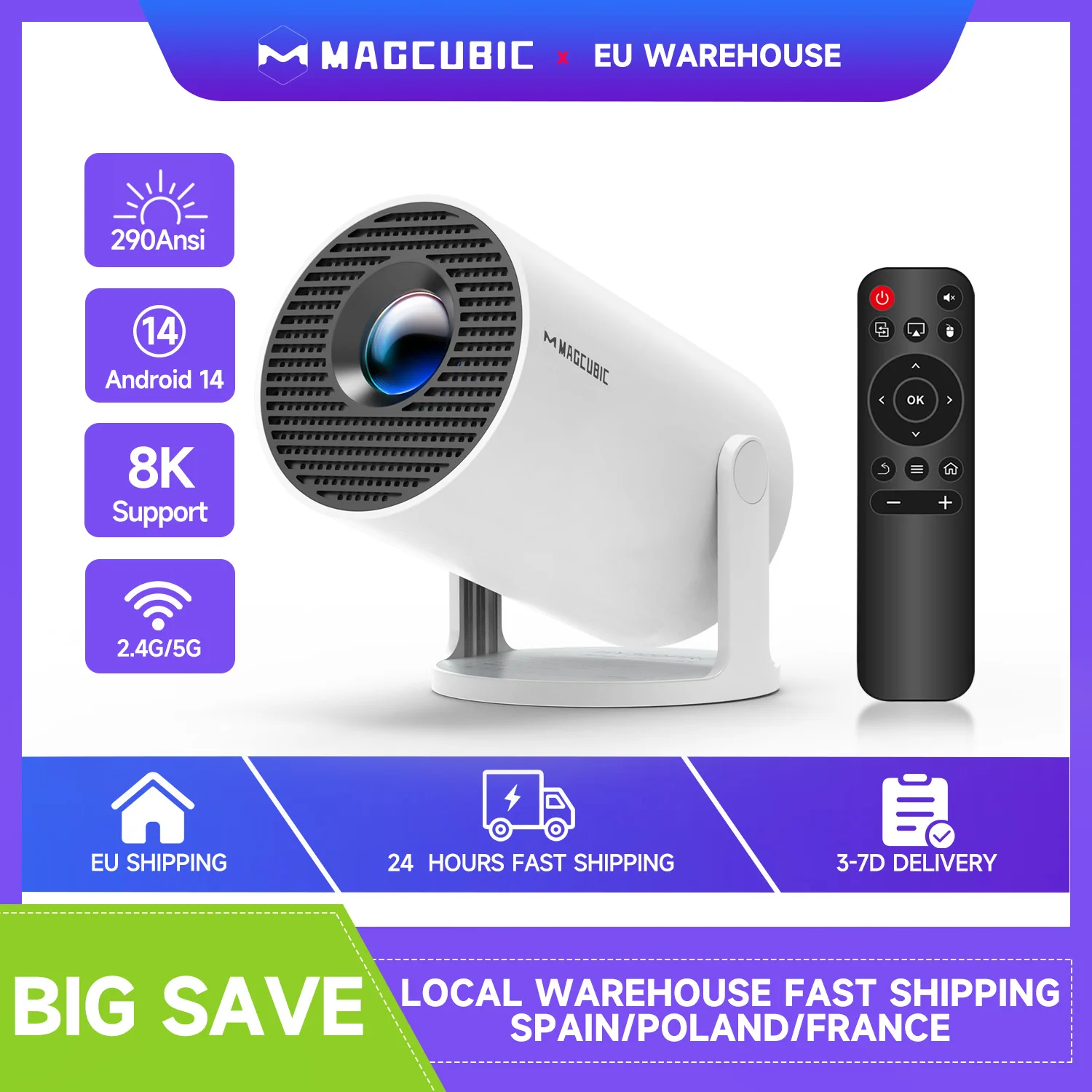 Projecteur Magcubic Android 14 HY300PRO Wifi6 290ANSI 8K BT5.4 Home Cinema Portable Extérieur