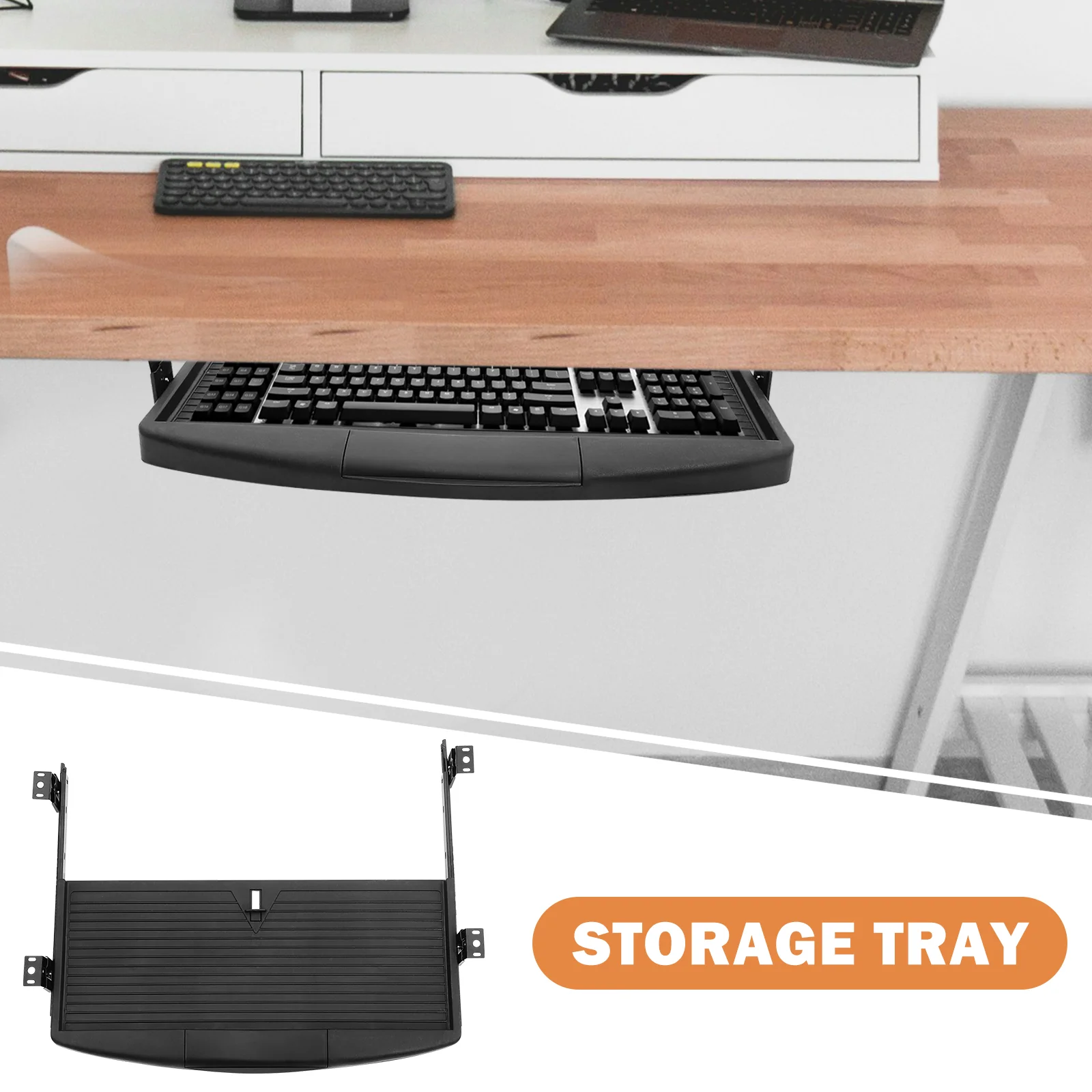 Laptop desk stand slide computer keyboard adjustable stand office mouse platform tray drawer with pen box rotating position under desk pull out