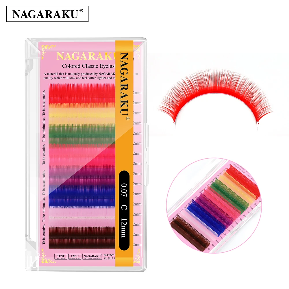NAGARAKU MIX Colorful Lashes 16rows Premium High-quality Eyelash Extension Macaron Rainbow individual Makeup False Eyelashes