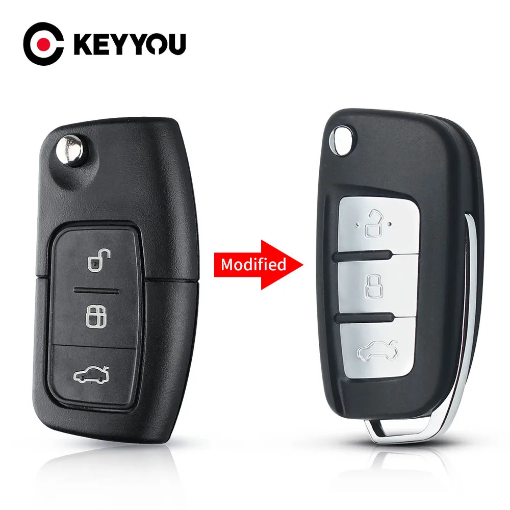 

KEYYOU 3 Buttons Modified Folding Key Cover Remote Case for Ford Fiesta Focus 2 Ecosport Kuga Escape Flip Car Key Fob