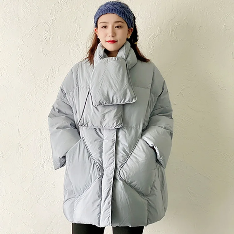 2023 new down jacket autumn and winter fashion scarf down coat fat MM loose increase Pinghu white duck down jacket for women